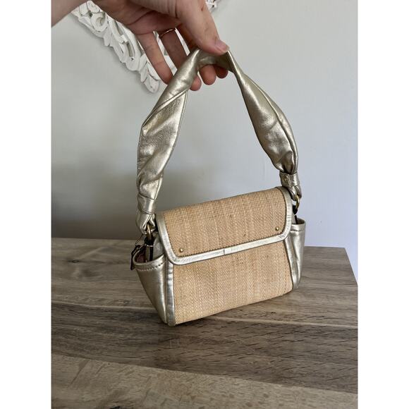 Coach Parker Straw Top Handle Handbag GOLD leather trim #42475 - Picture 11 of 12